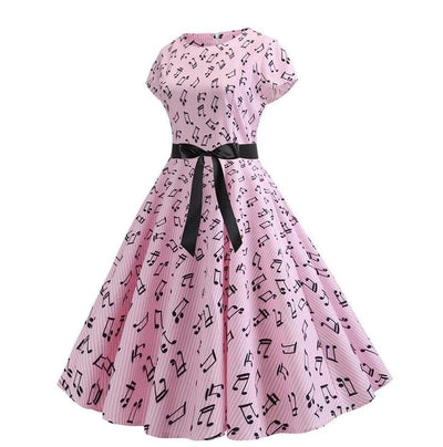 Robe Evasée Vintage Rose Printemps