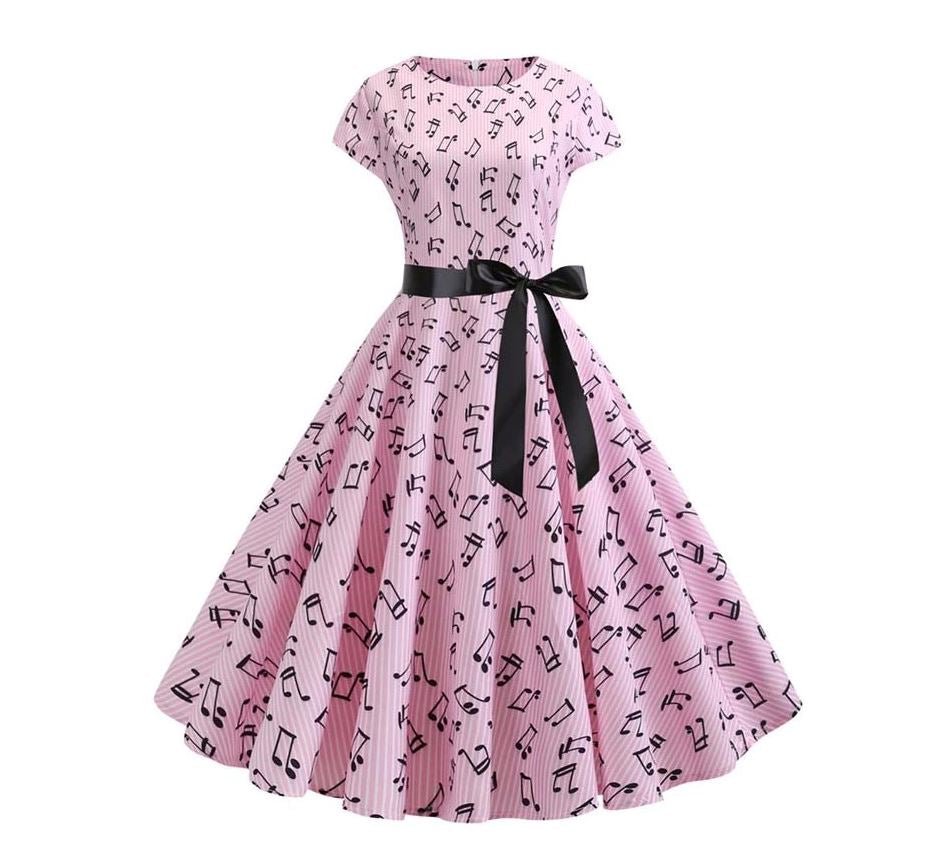 Robe Evasée Vintage Rose Printemps