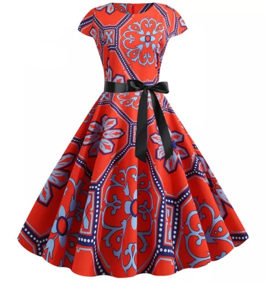 Robe Evasée Vintage Rouge Fleurs