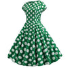 Robe Evasée Vintage Verte Pois Blancs