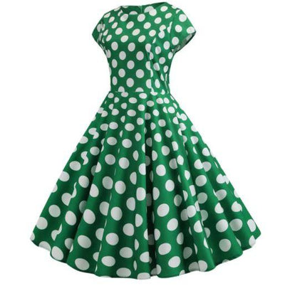 Robe Evasée Vintage Verte Pois Blancs
