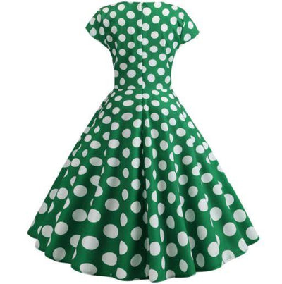 Robe Evasée Vintage Verte Pois Blancs