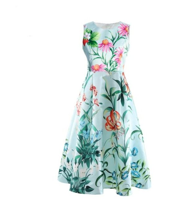 Robe Fleurs Années 40 Menthe