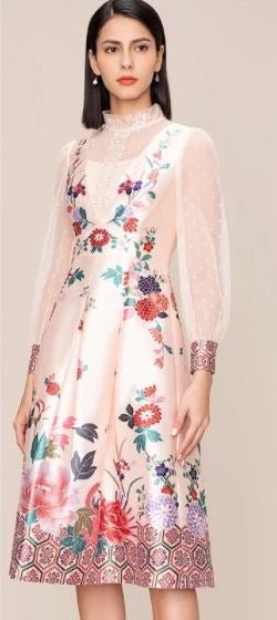 Robe Fleurs Années 40 Rose