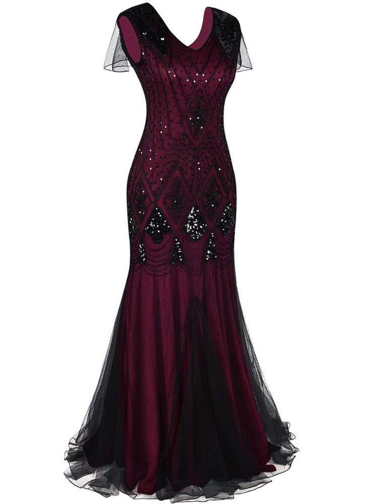 Robe Gatsby Longue Haute Couture Bordeaux et Noire