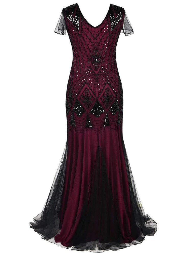 Robe Gatsby Longue Haute Couture Bordeaux et Noire