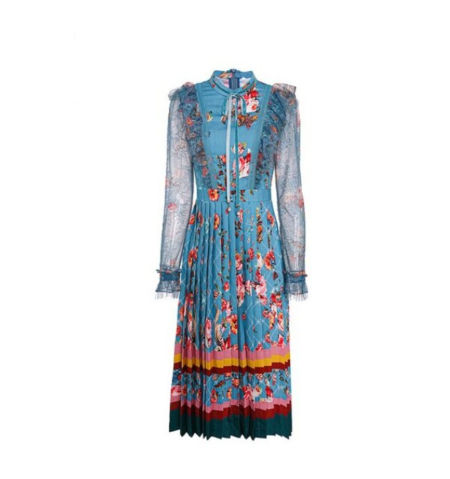 Robe Longue à Fleurs Vintage Menthe