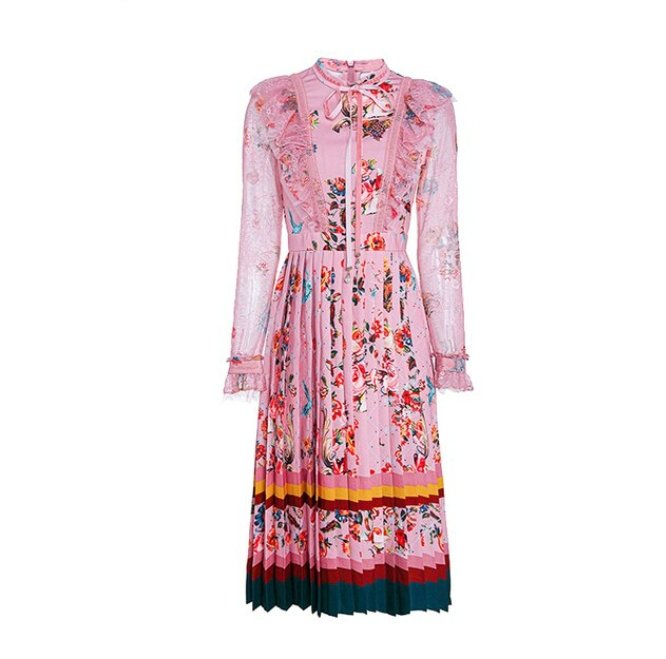 Robe Longue à Fleurs Vintage Rose