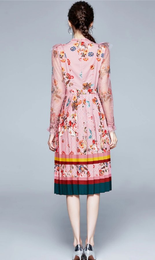 Robe Longue à Fleurs Vintage Rose