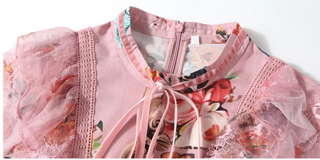 Robe Longue à Fleurs Vintage Rose