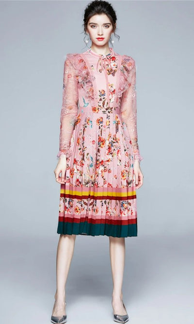 Robe Longue à Fleurs Vintage Rose