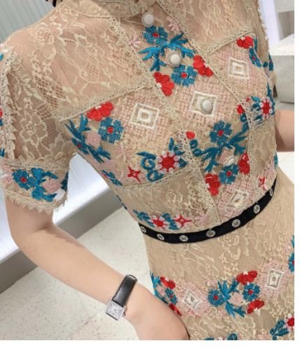 Robe Longue a Volant Vintage Champagne