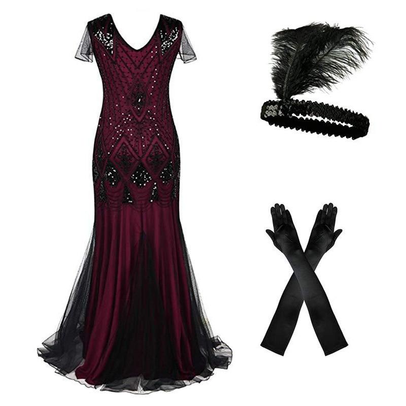 Robe Longue Année 20 Gatsby Bordeaux