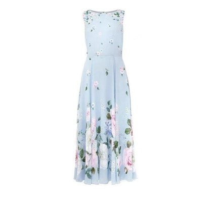 Robe Longue Fleurie Vintage Bleu