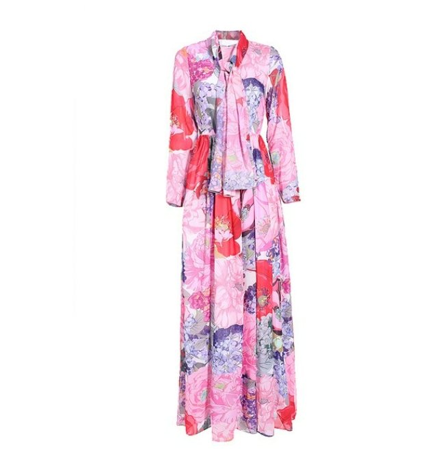 Robe Longue Fleurie Vintage Rose