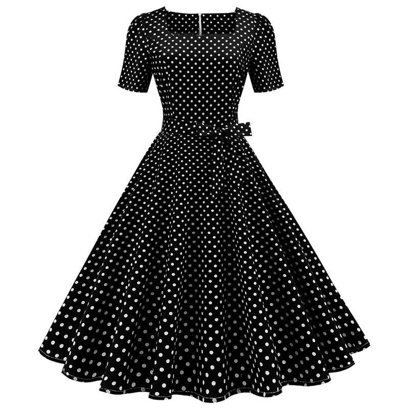 Robe Noire à Pois Blancs Années 50