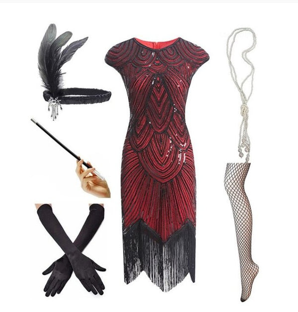 Robe Paillette Ann?�e 20 Rouge (Avec Accessoires) | Robes Vintage