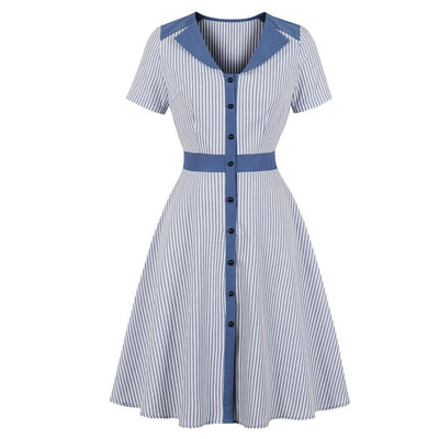 Robe Rayée Année 50 Bleu