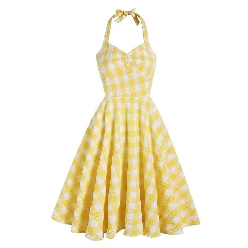 Robe Rétro Carreaux Jaune