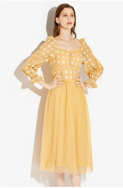 Robe Rétro Mode 1940s Jaune