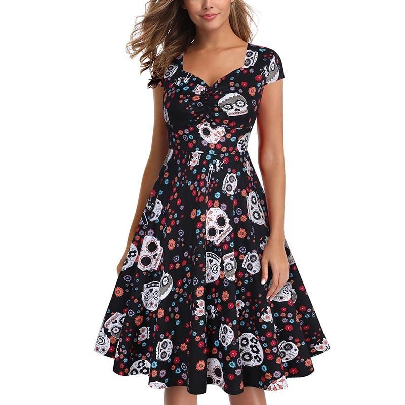 Robe Rockabilly Halloween Tête de Mort