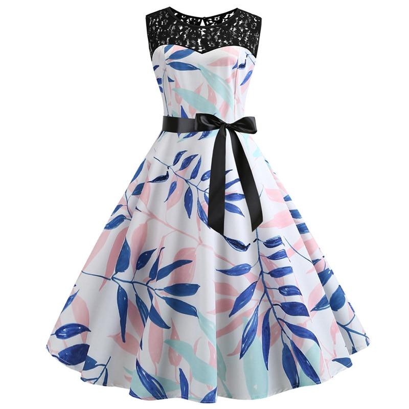 Robe Trapèze Vintage Fleur Bleu