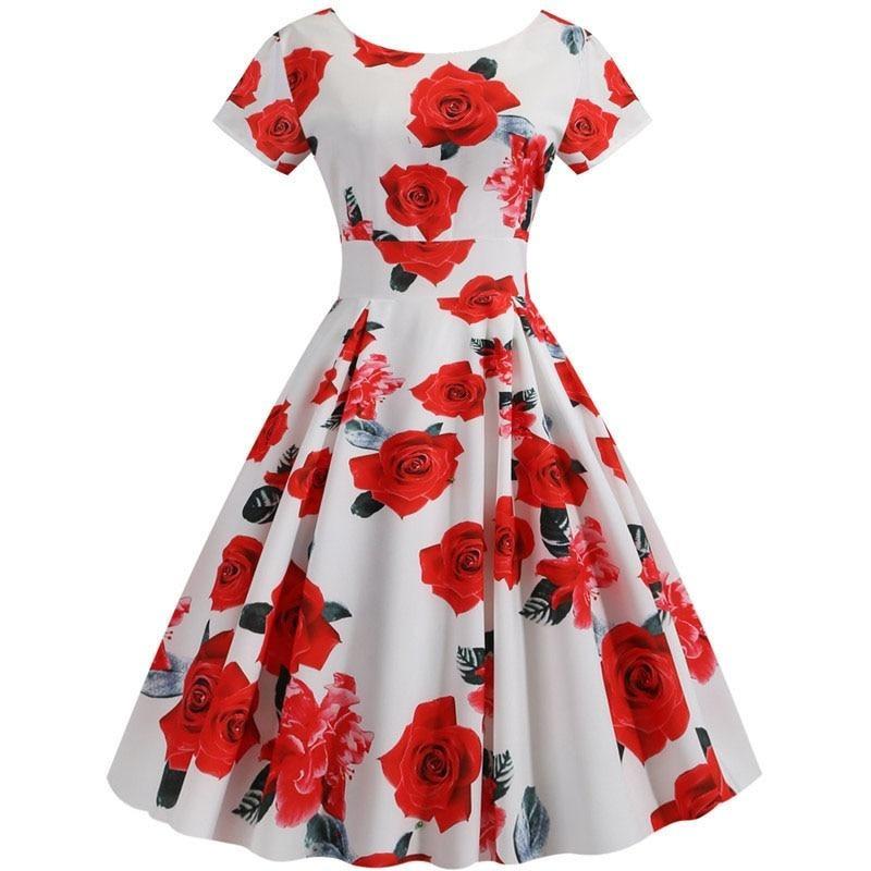 Robe Tunique Vintage Blanche et Rouge