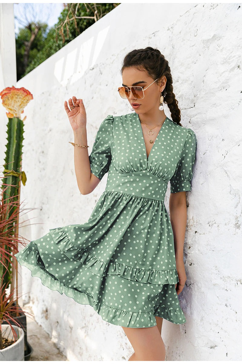 Robe verte a pois best sale