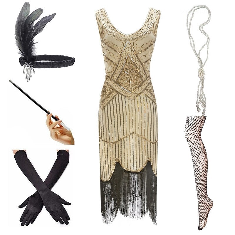 Robe Vintage 1920 Beige Noir