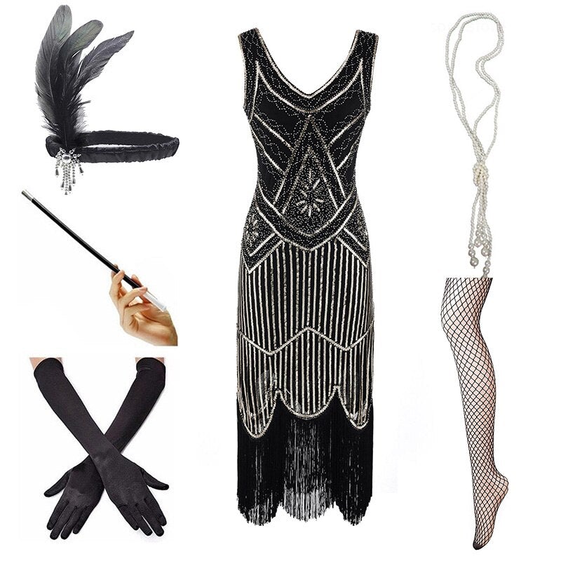 Robe Vintage 1920 Noir Or