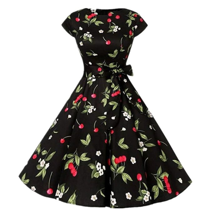 Robe Vintage 1950 Noir Cerises