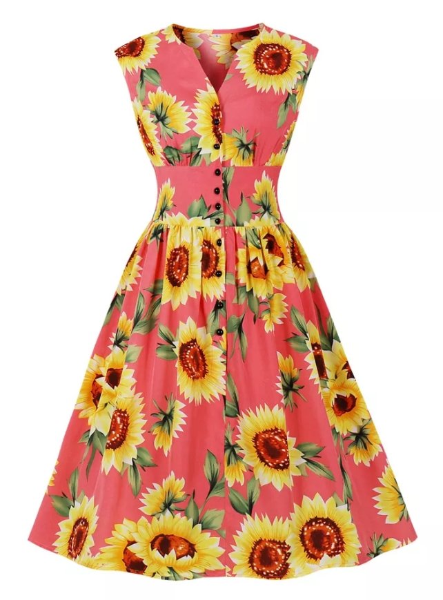 Robe Vintage 1950 Rose Fleurs