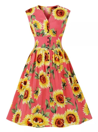 Robe Vintage 1950 Rose Fleurs
