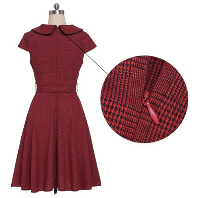 Robe Vintage 50 Bordeaux Manches Courtes