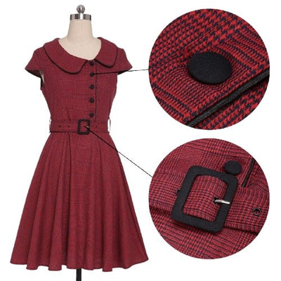 Robe Vintage 50 Bordeaux Manches Courtes