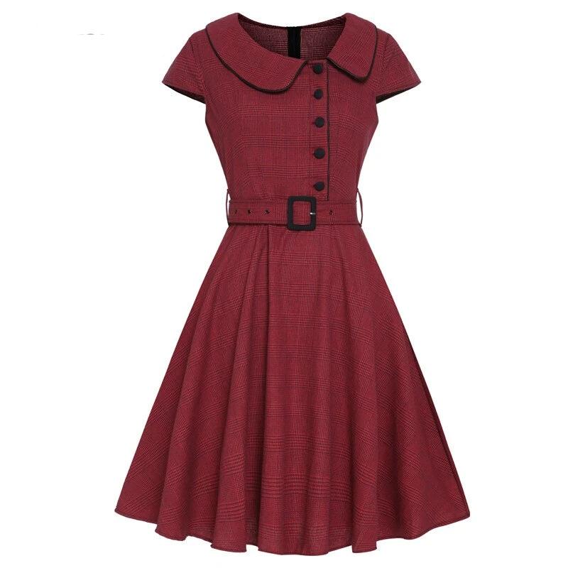 Robe Vintage 50 Bordeaux Manches Courtes