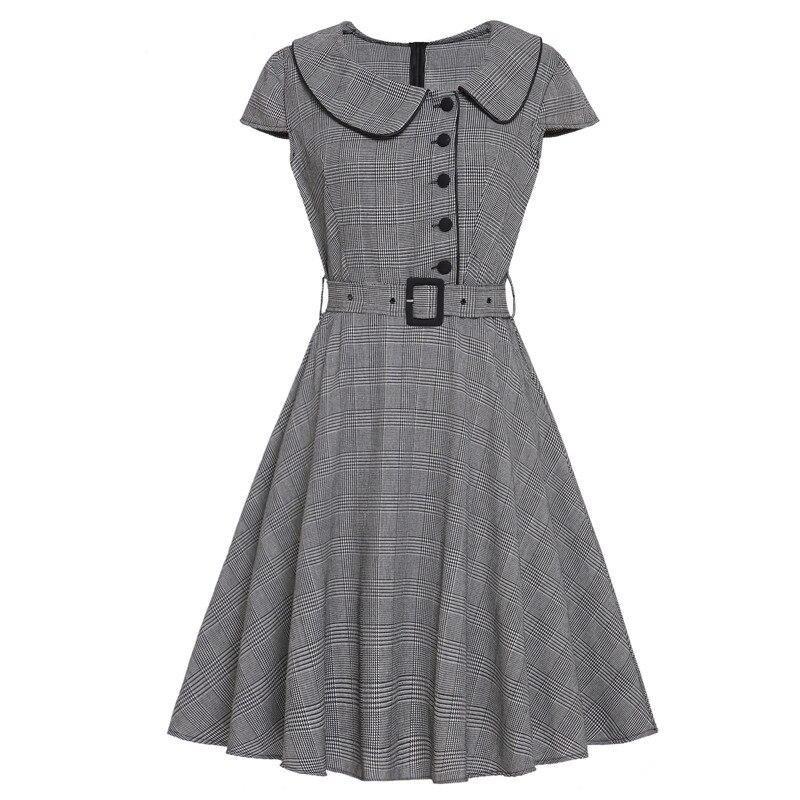 Robe Vintage 50 Gris Manches Courtes