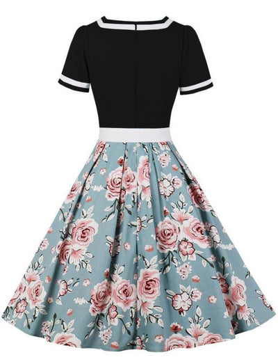 Robe Vintage 60s Noir Fleurs
