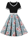 Robe Vintage 60s Noir Fleurs