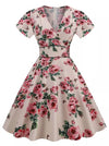 Robe Vintage année 60 Beige Fleurs