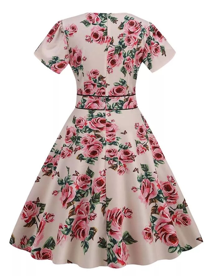 Robe Vintage année 60 Beige Fleurs