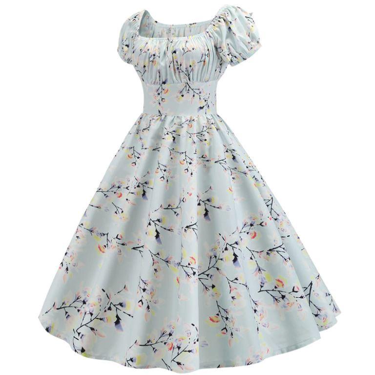 Robe Vintage Année 60 fleur bleue