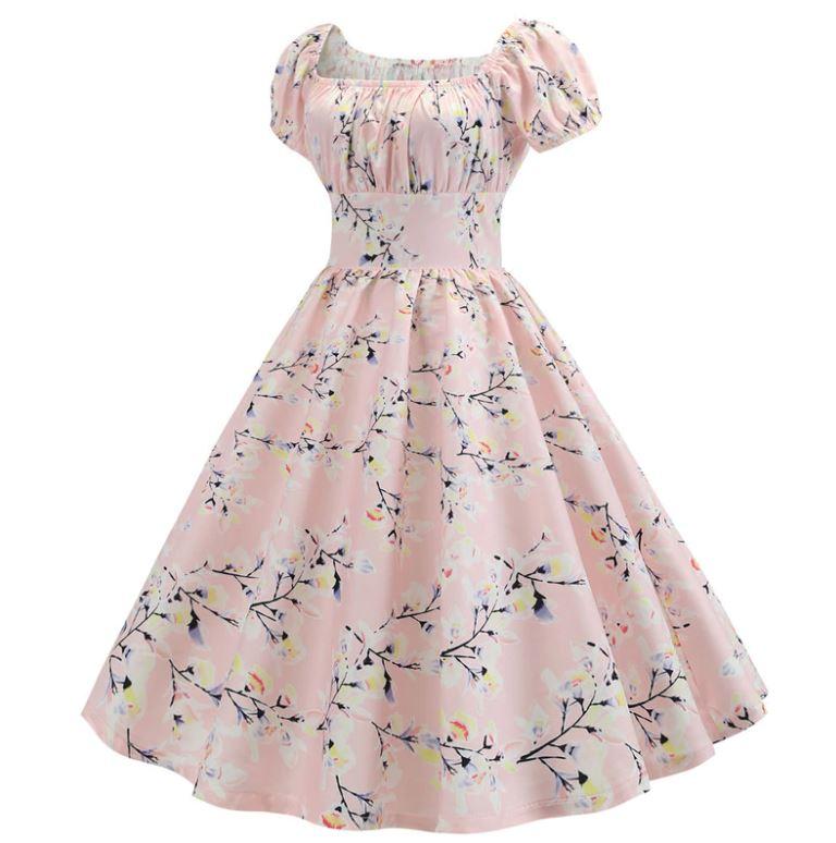Robe Vintage Année 60 fleur rose