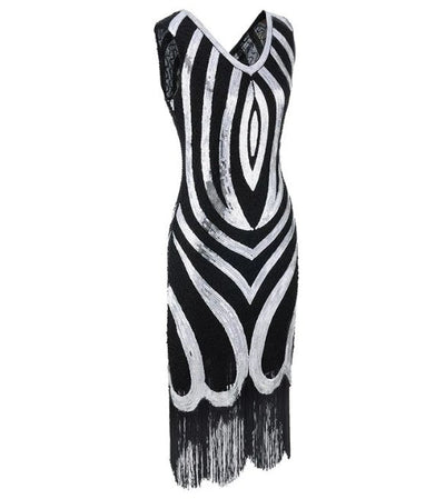 Robe Vintage Années 20 Noire Perles