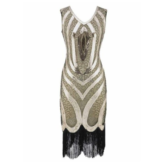 Robe Vintage Années 20 Or Perles