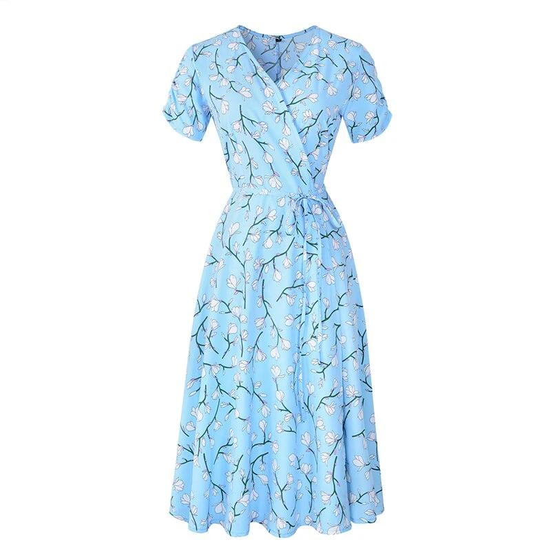 Robe Vintage Années 40 Fleurs Bleu