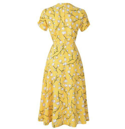 Robe Vintage Années 40 Fleurs Jaune