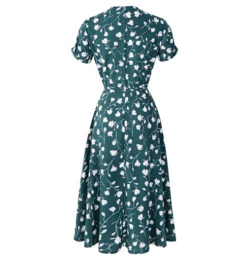 Robe Vintage Années 40 Fleurs Vert
