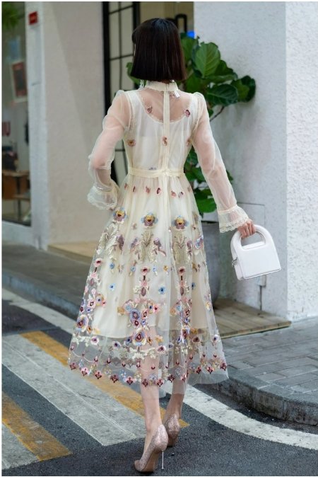 Robe Vintage Années 40 Longue Champagne