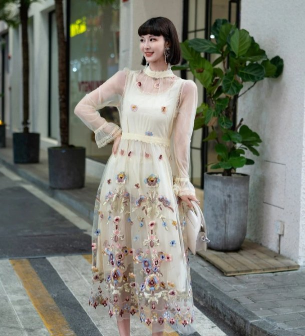 Robe Vintage Années 40 Longue Champagne